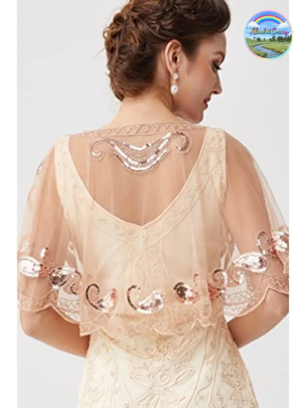 Sequin Beaded Evening Cape Flapper Cover Up Sheer Lacy Wraps